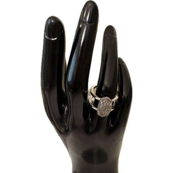 Kendra Scott Silver Rodium Plated Platinum Drusy Oval & Open Elyse Ring-Size-6 - Picture 2 of 7